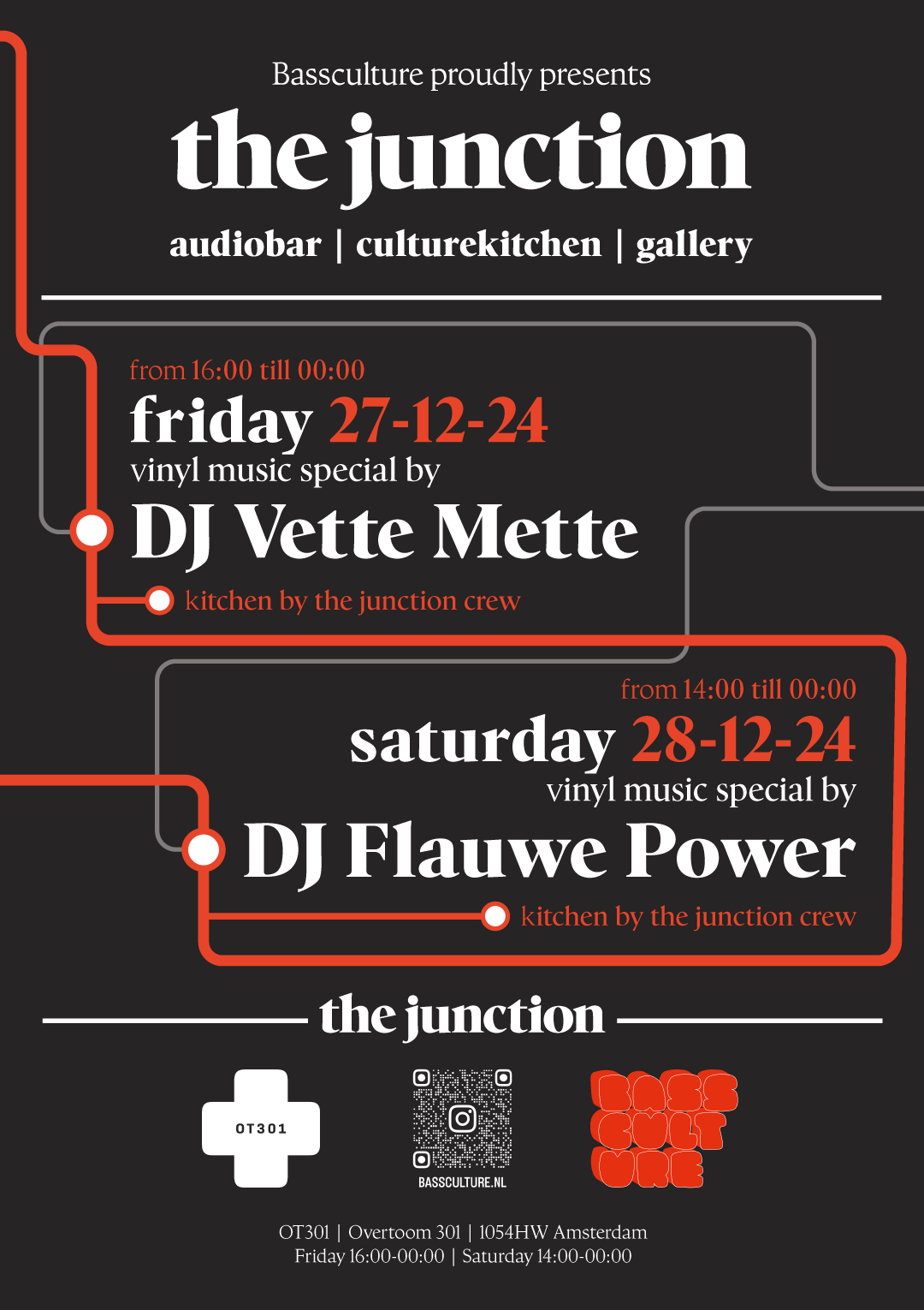 The Junction audiobar Amsterdam @ OT301 by Bassculture, line up 27 & 28 december 2024.