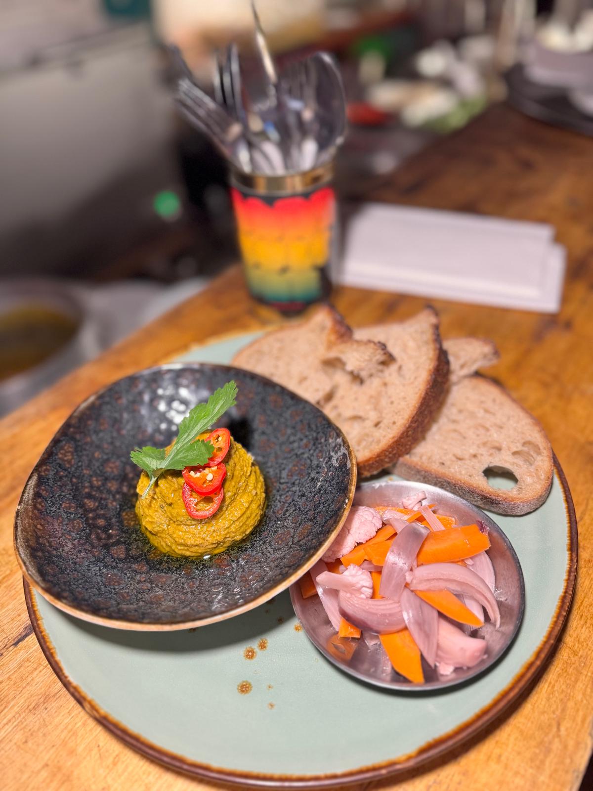 the junction - food is good, carrots harissa dip with vegetables and sourdough bread (culturekitchen) Bassculture