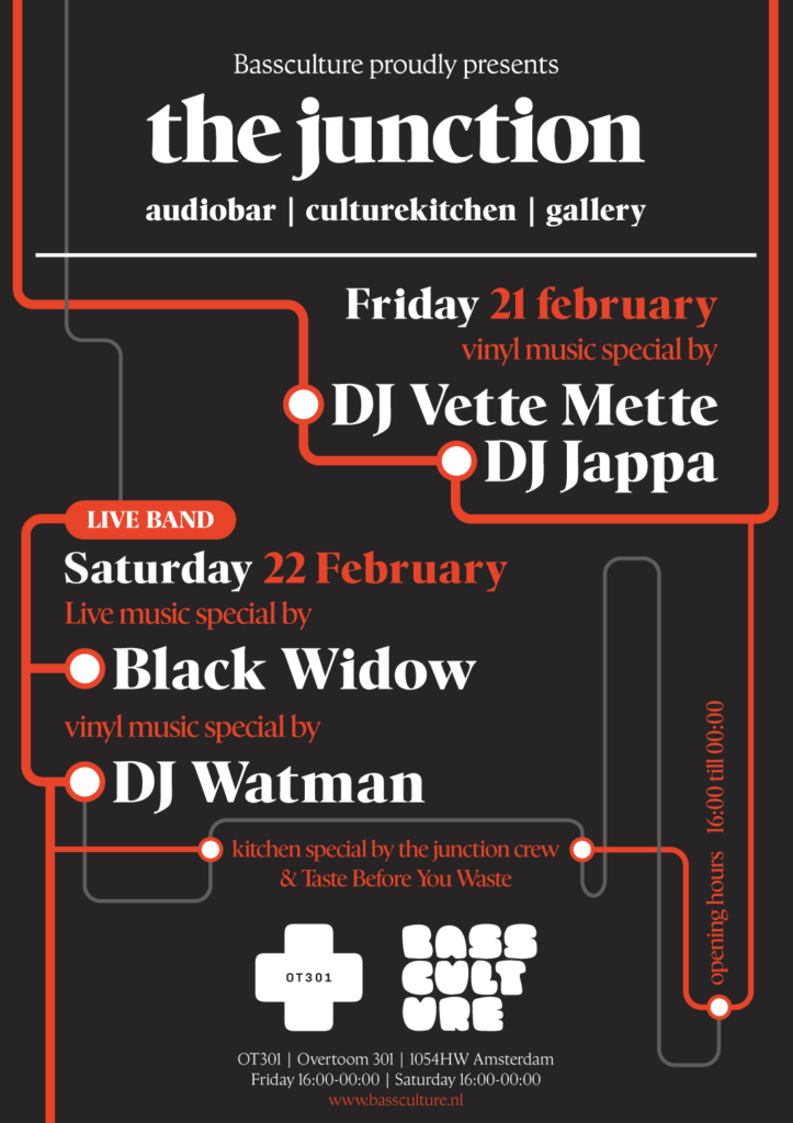 The Junction audiobar Amsterdam @ OT301 by Bassculture, line up 21 & 22 february 2025