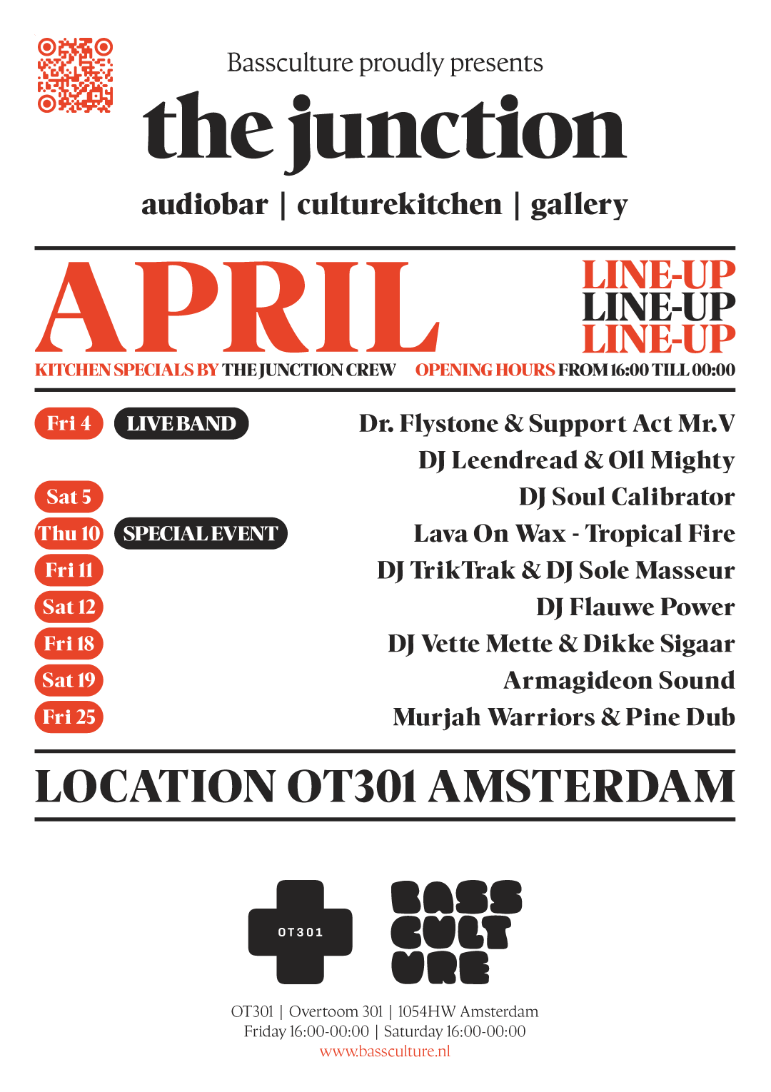 Bassculture presents audiobar the junction, Line-Up April 2025.